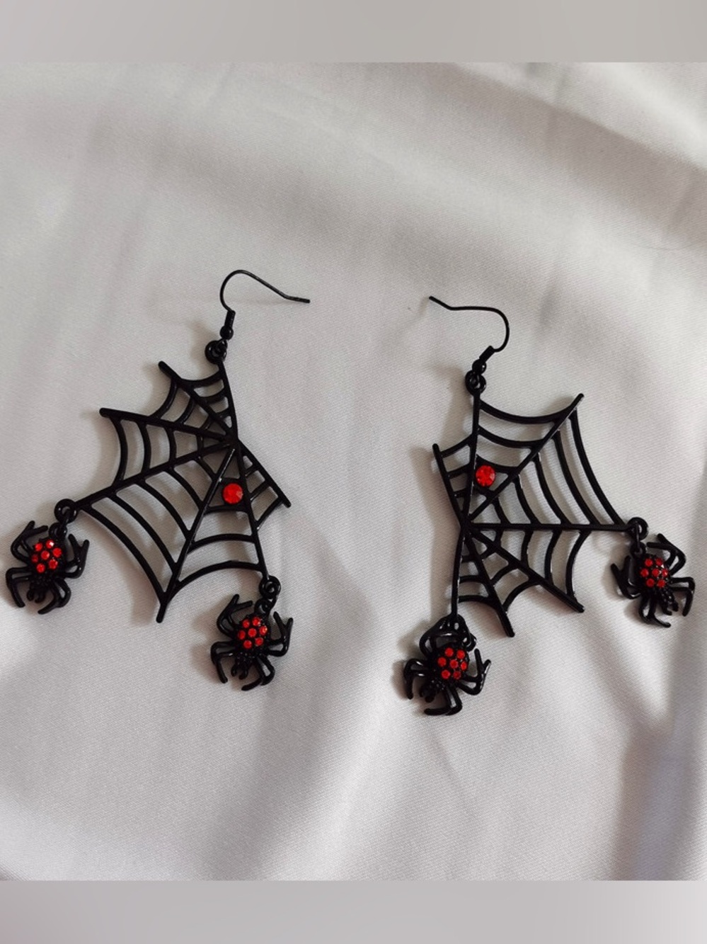 Anthropologie Black and Red Spider Web Drop Earrings